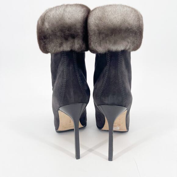 Manolo Blahnik Y2K Oklamod Dark Taupe Suede Fur Trim Lace Up Ankle Boots IT 38 - Picture 8 of 11